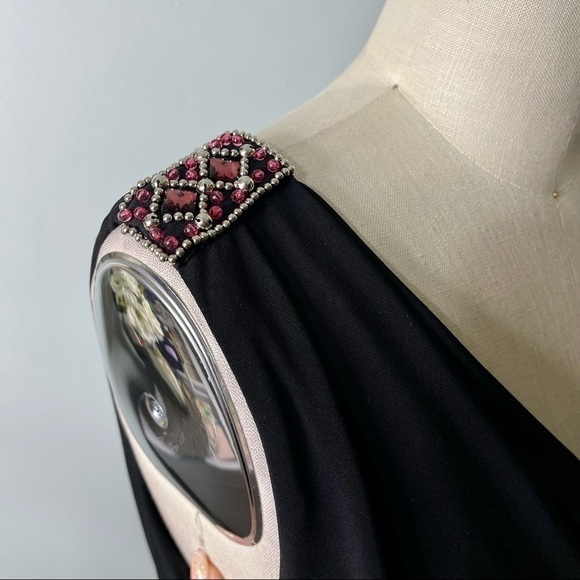 White House Black Market Draped V Neck Dress with Pink Crystal Accents 4 Small - Picture 8 of 10